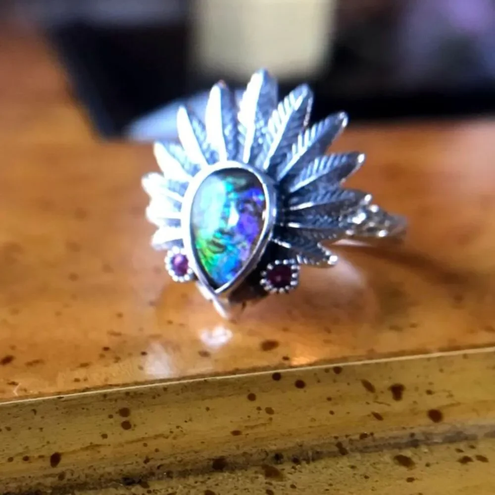 Natural Canadian Ammolite Sterling Silver Ring Size 7